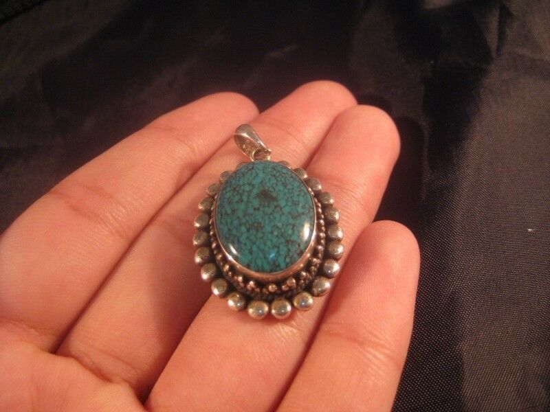 925 Silver Tibetan Turquoise Pendant Nepal N4866