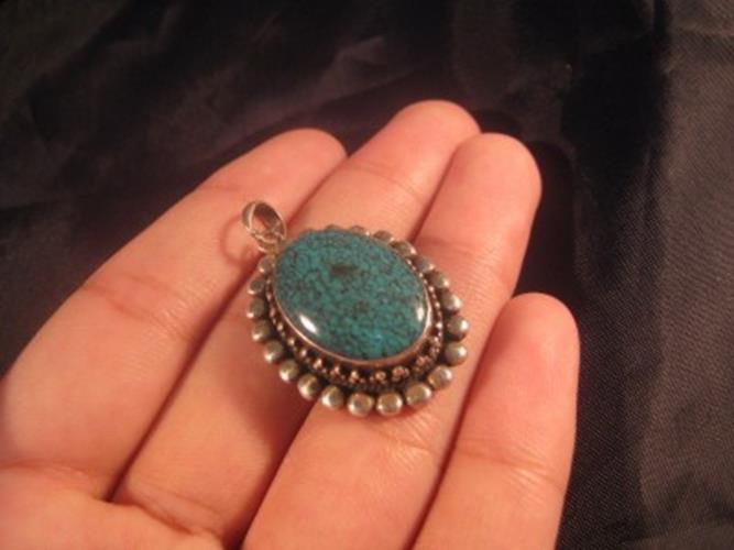 925 Silver Tibetan Turquoise Pendant Nepal N4866