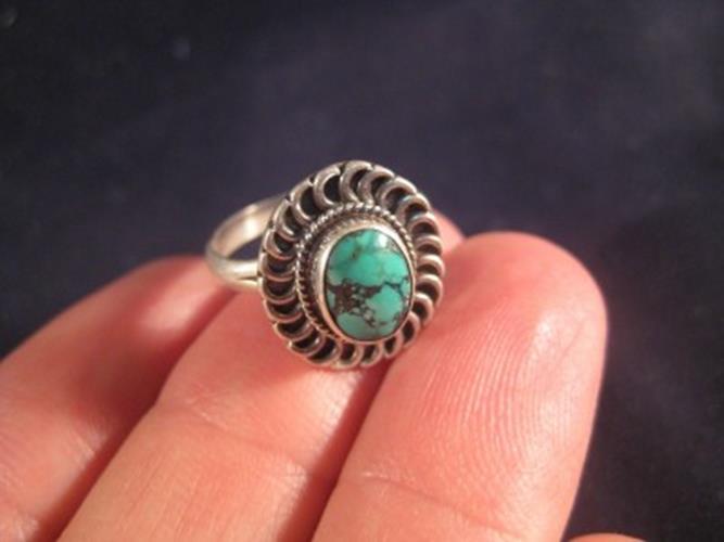 925 Silver Tibetan Turquoise crystal stone Ring Nepal jewelry art Size 5.5 N3966