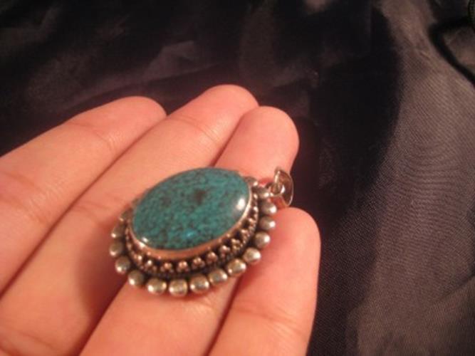 925 Silver Tibetan Turquoise Pendant Nepal N4866