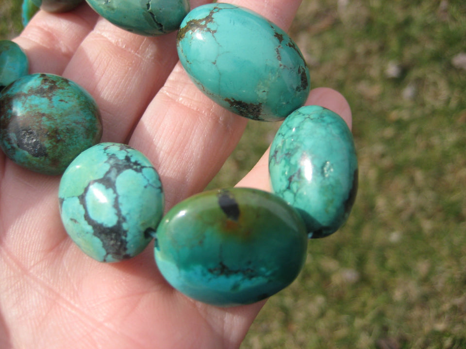 925 Silver Natural Tibetan Turquoise Bead Necklace Nepal Jewelry Art A2799