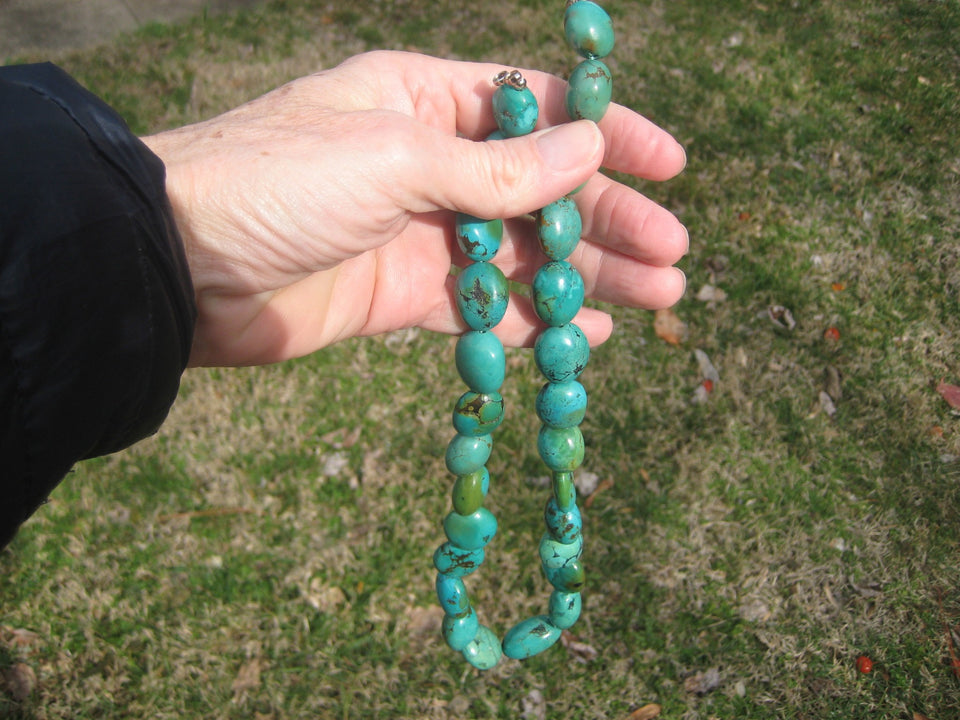 925 Silver Natural Tibetan Turquoise Bead Necklace Nepal Jewelry Art A2799