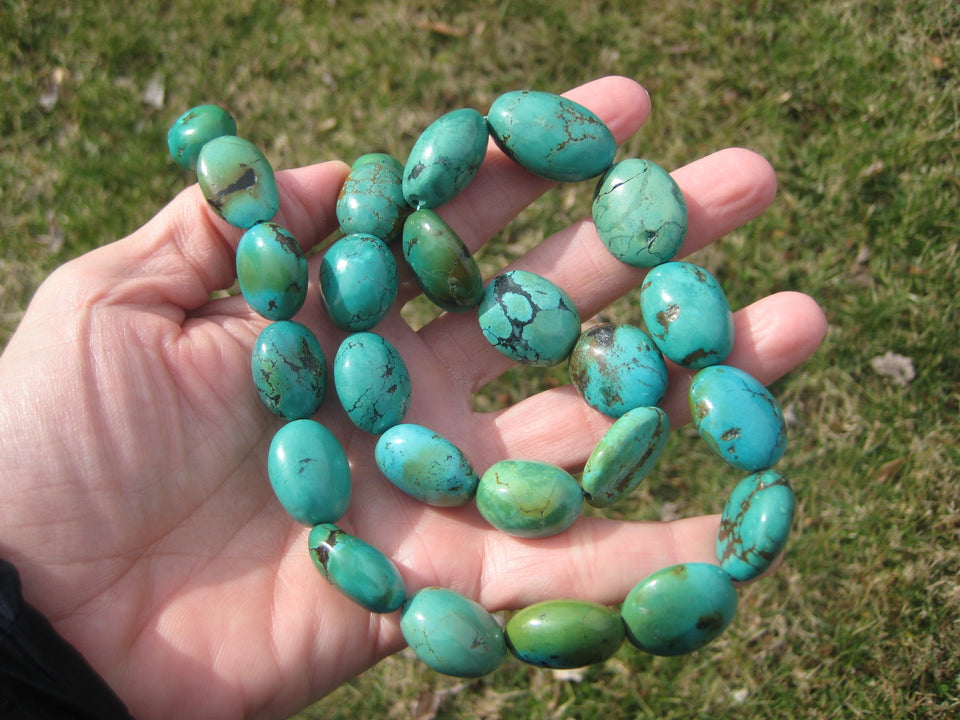 925 Silver Natural Tibetan Turquoise Bead Necklace Nepal Jewelry Art A2799