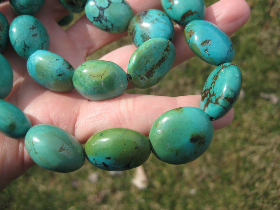 925 Silver Natural Tibetan Turquoise Bead Necklace Nepal Jewelry Art A2799