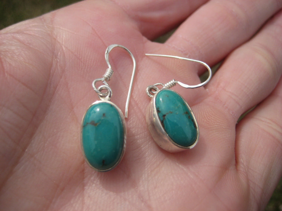 925 Silver Natural Tibetan Turquoise Earrings Nepal  Jewelry art A1766