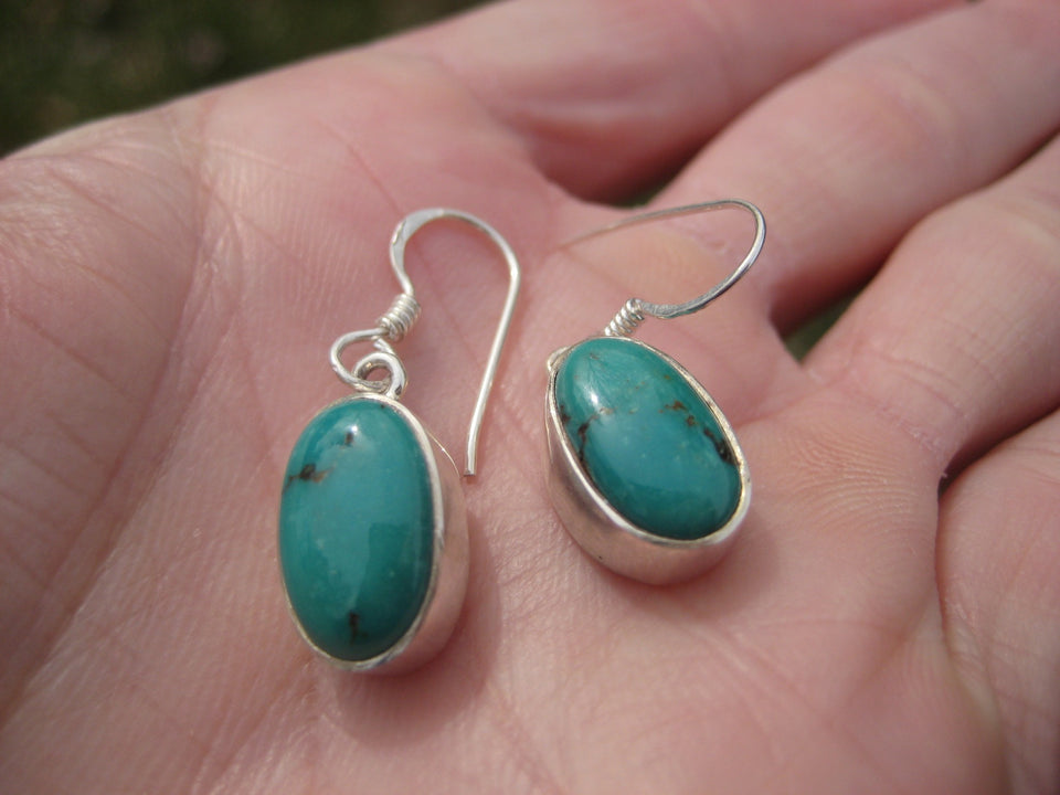 925 Silver Natural Tibetan Turquoise Earrings Nepal  Jewelry art A1766