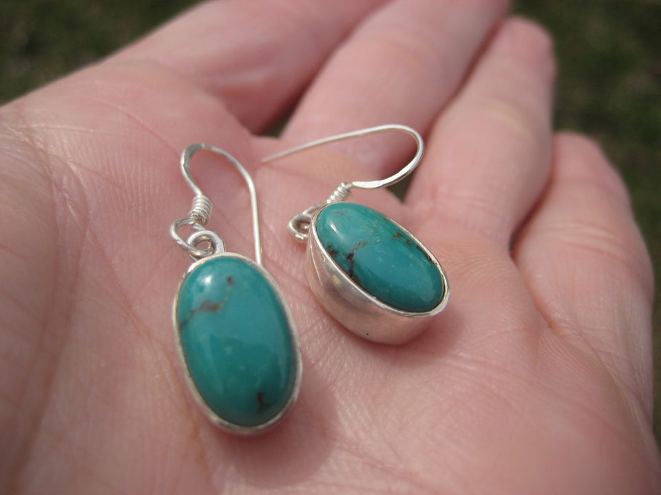 925 Silver Natural Tibetan Turquoise Earrings Nepal  Jewelry art A1766