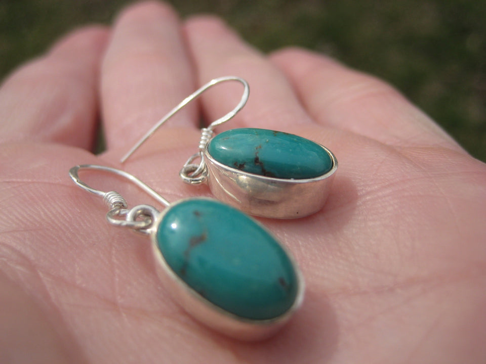 925 Silver Natural Tibetan Turquoise Earrings Nepal  Jewelry art A1766