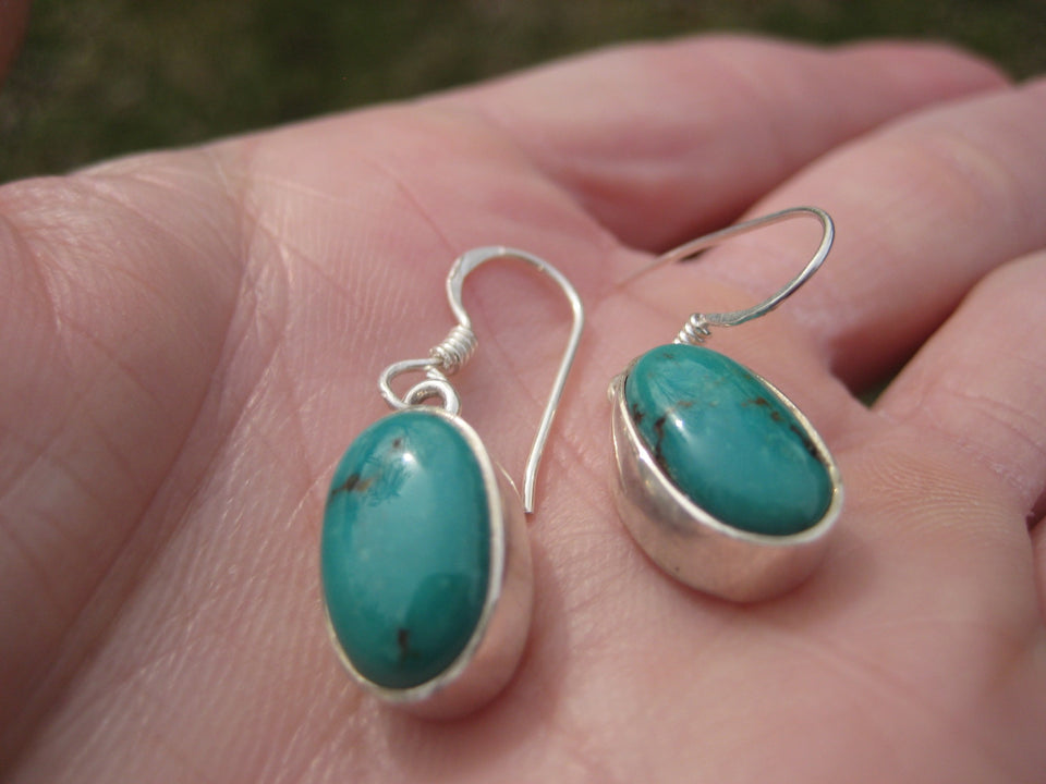 925 Silver Natural Tibetan Turquoise Earrings Nepal  Jewelry art A1766