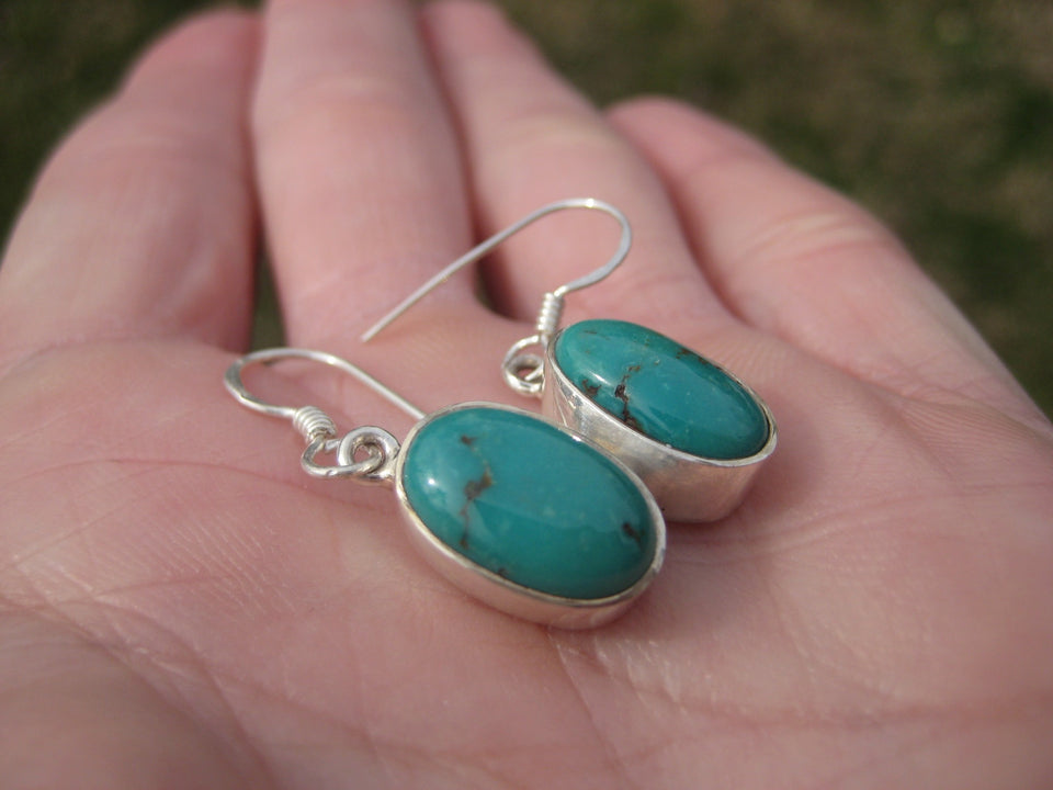 925 Silver Natural Tibetan Turquoise Earrings Nepal  Jewelry art A1766