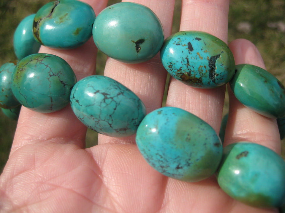 925 Silver Natural Tibetan Turquoise Bead Necklace Nepal Jewelry Art A2799