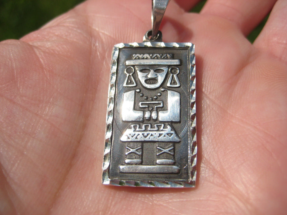 925 Silver Aztec  Mayan God Calendar Pendant necklace A2755