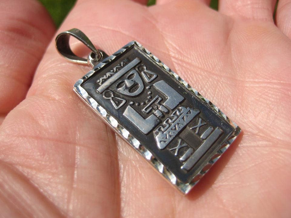 925 Silver Aztec  Mayan God Calendar Pendant necklace A2755