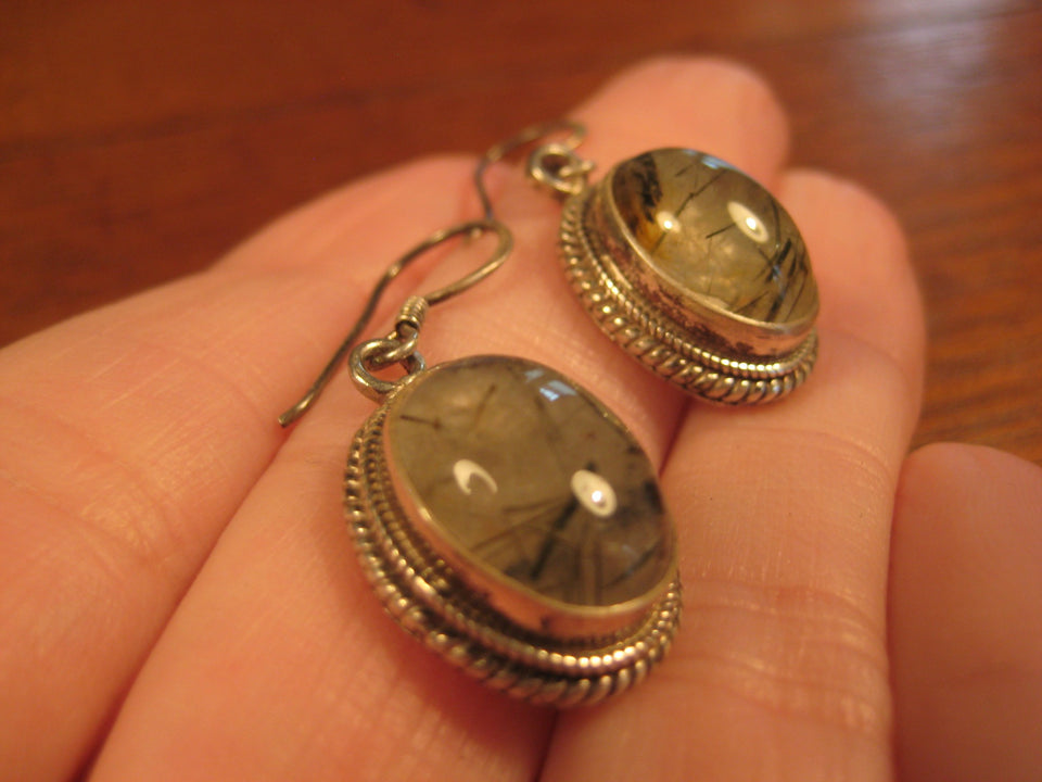 925 Silver  Rutile Quartz Earrings Earring jewelry Nepal himalayan art A765