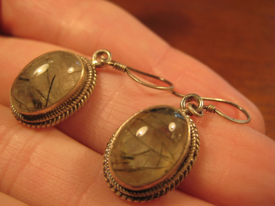 925 Silver  Rutile Quartz Earrings Earring jewelry Nepal himalayan art A765