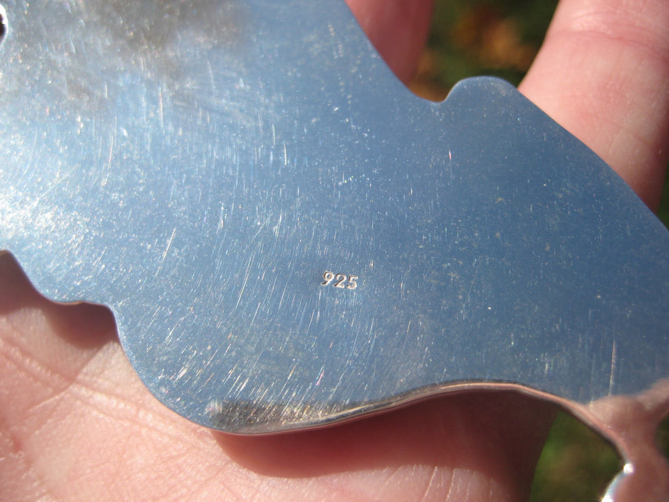 925 Silver Natural Megalodon Fossil Tooth Arizona Turquoise  Pendant Taxco A4476