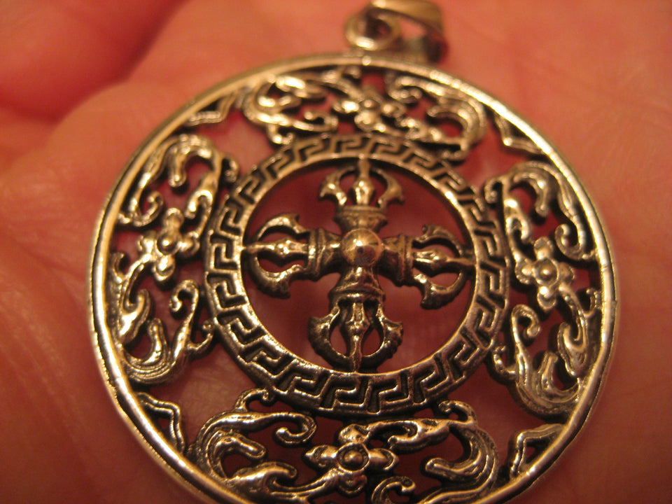 925 Silver Viswa Vajra Mandala Buddha Buddhist Pentagram Pendant Necklace A3744