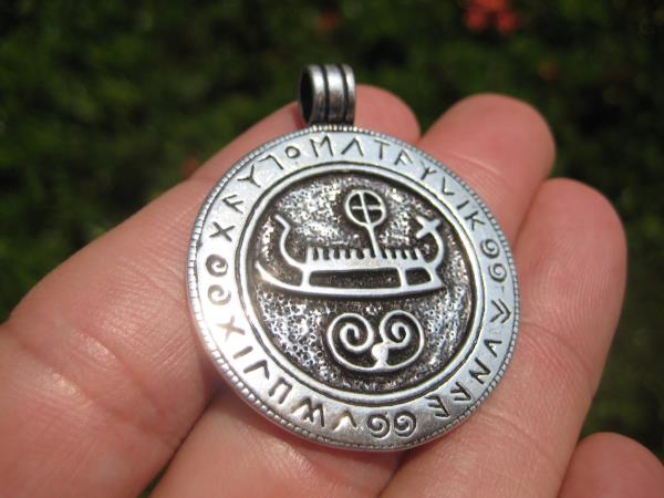 Large 925 Sterling Silver Viking Norse Boat Ship Runes pendant