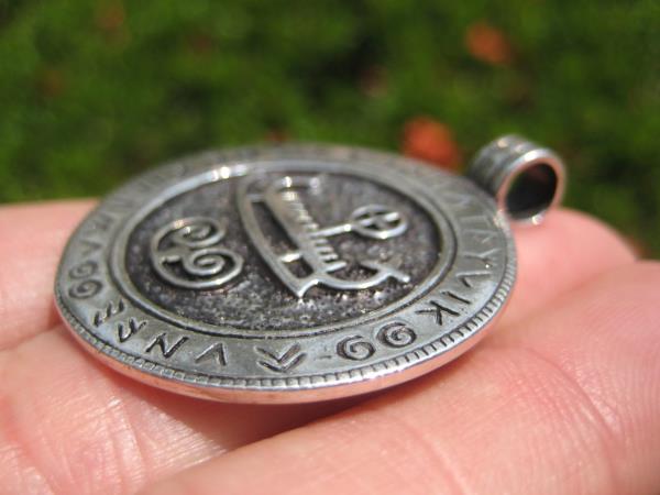 Large 925 Sterling Silver Viking Norse Boat Ship Runes pendant