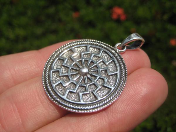 925 Sterling Silver Black Sun Wheel Viking Norse Sonnenrad pendant A5