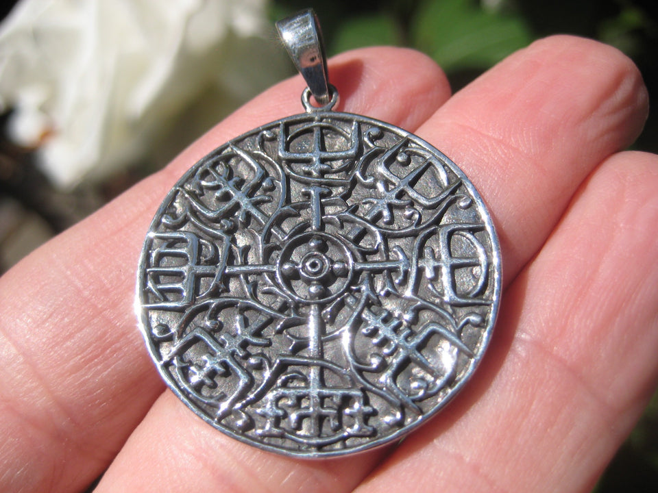925 Silver Viking Norse Trident Aegishjalmr Aegishjalmur Helm of Awe Pendant A31