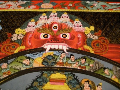 24 K Gold Thangka Thanka Painting Wheel of Life dragons Nepal A4