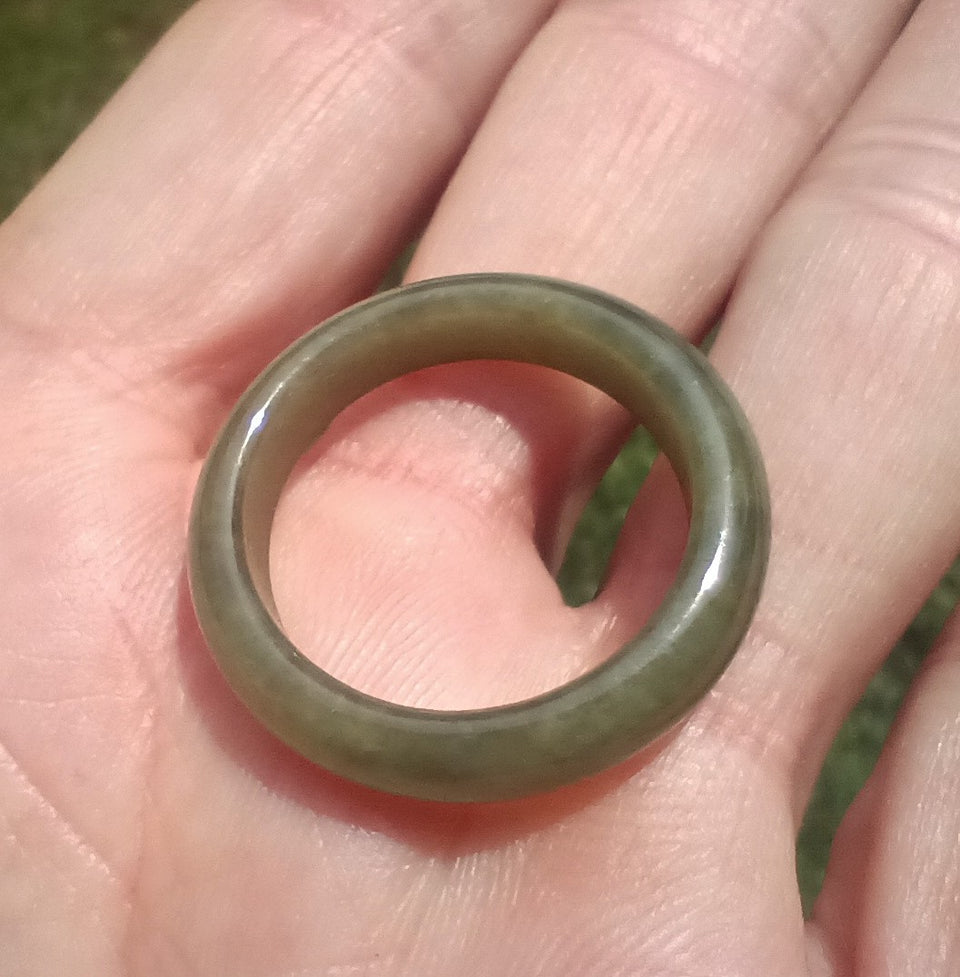 Olive Green Natural Jadeite Jade Ring Size 9 G460