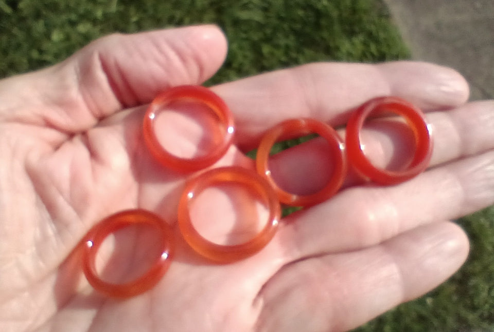 Set 5 Red Agate Stone Rings Thailand