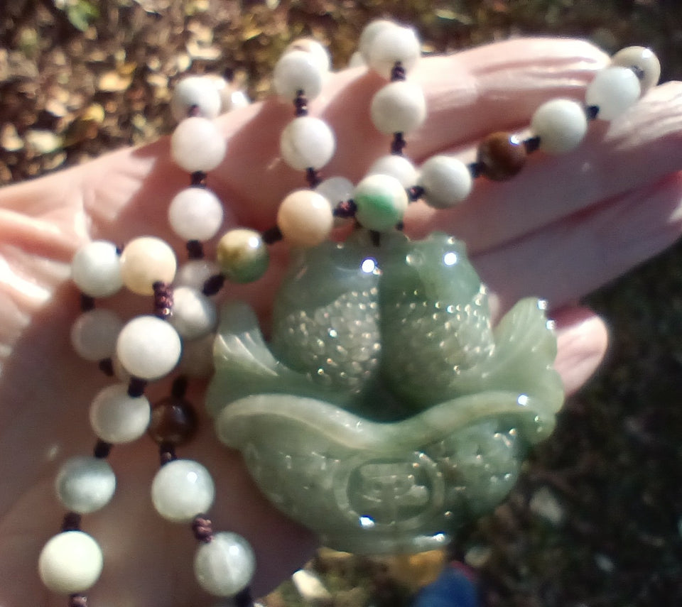 Natural jadeite Jadeite Jade goldfish or Carp pendant necklace Myanmar ch48