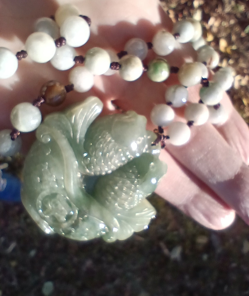 Natural jadeite Jadeite Jade goldfish or Carp pendant necklace Myanmar ch48