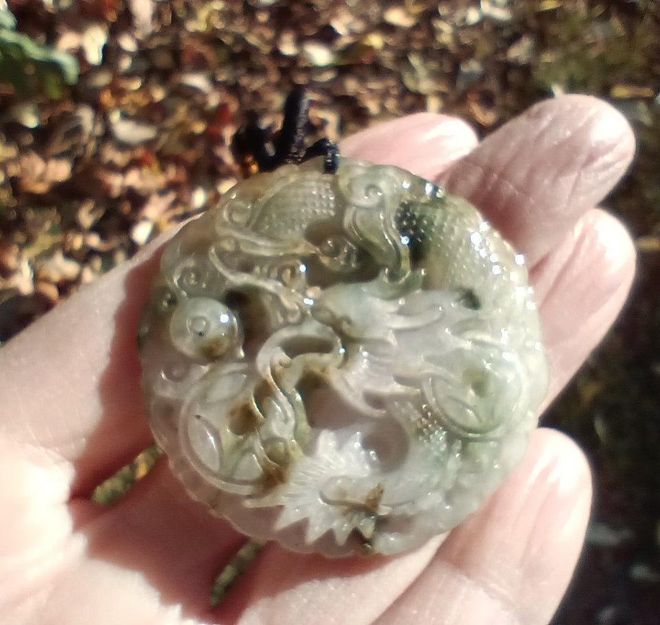 Natural jadeite Jadeite Jade Dragon pendant necklace Myanmar ch955