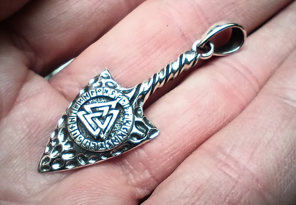 925 sterling silver Valknut Triangle Spear Pendant necklace