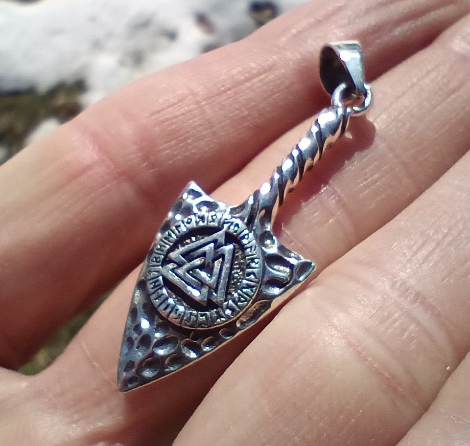 925 sterling silver Valknut Triangle Spear Pendant necklace