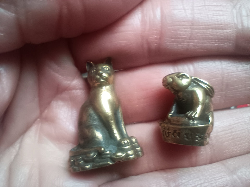 kitty cat and Lucky Rabbit amulet statues Thailand
