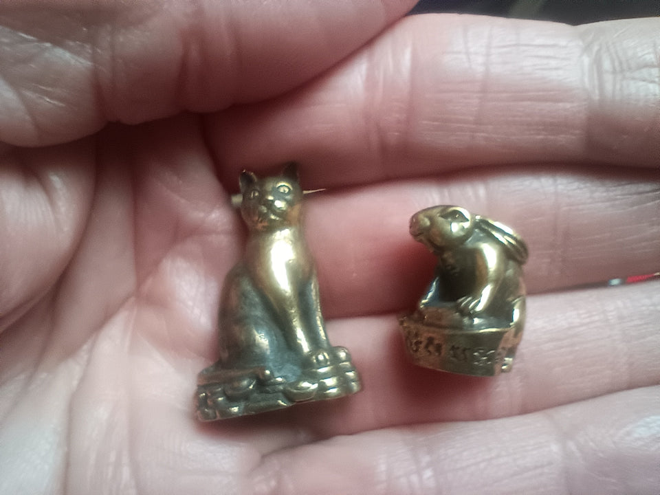 kitty cat and Lucky Rabbit amulet statues Thailand