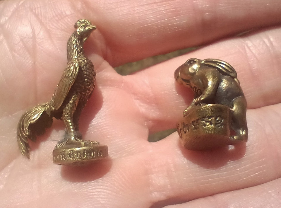 Brass Rabbit and rooster statue Amulet Thailand