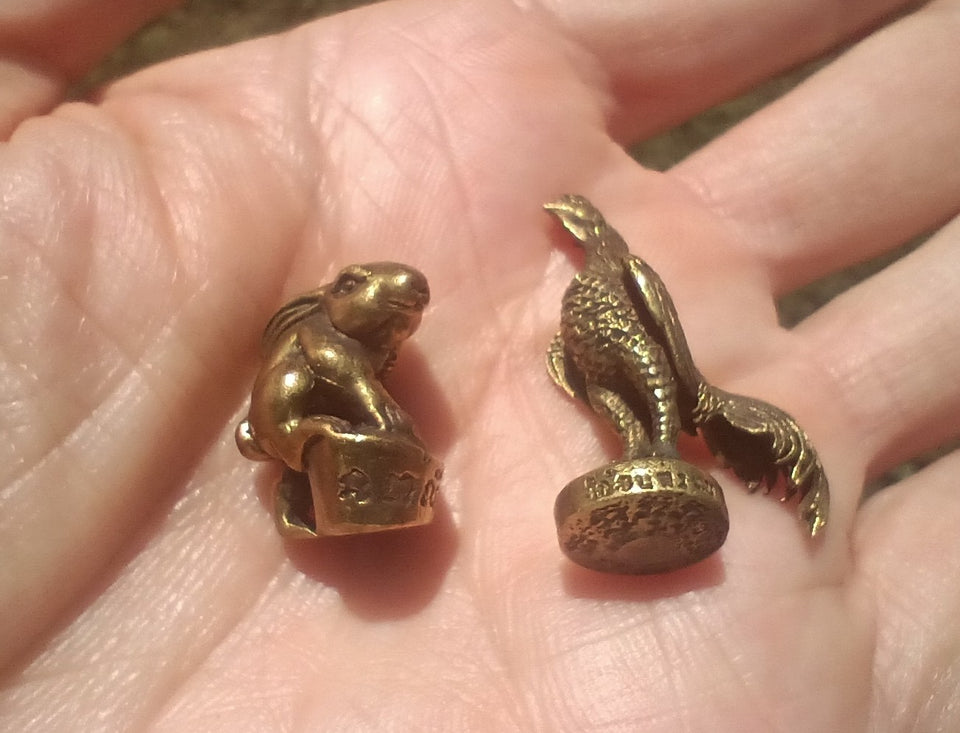 Brass Rabbit and rooster statue Amulet Thailand