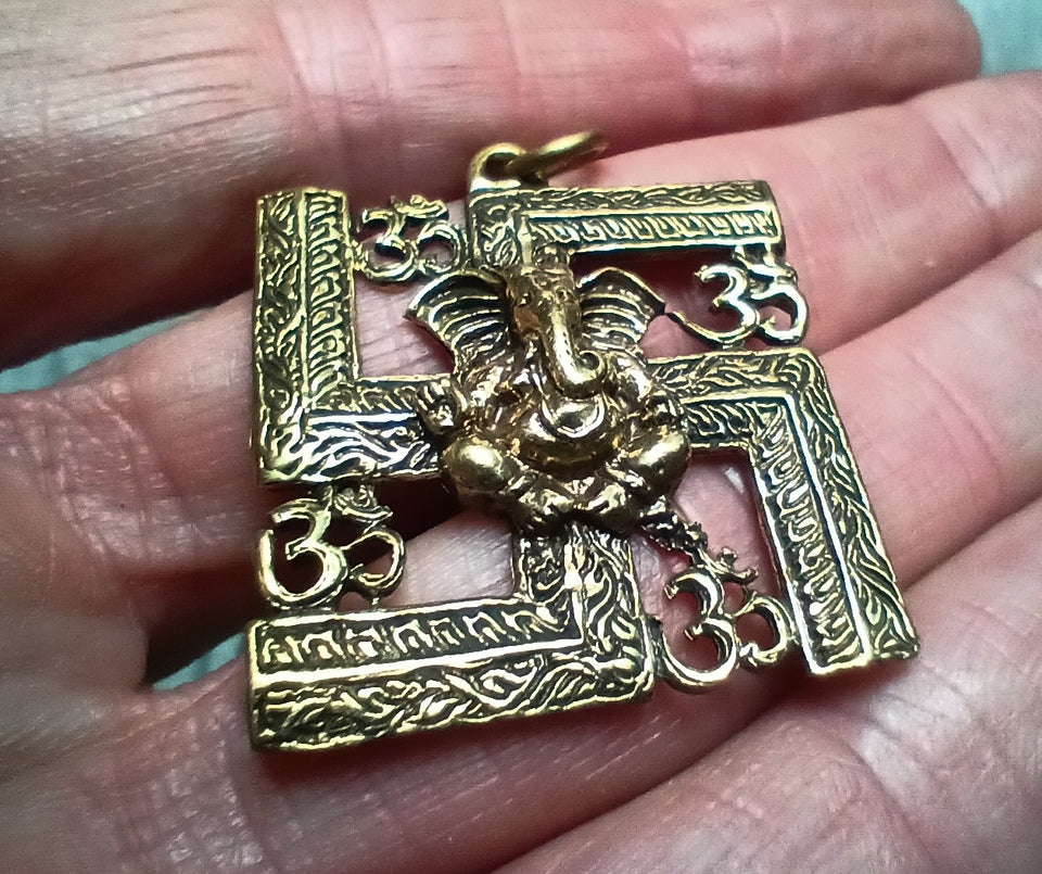 Ganesh Swastika pendant Hindu Budhist 1.3"