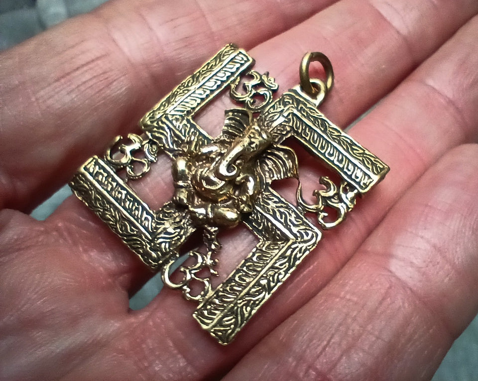 Ganesh Swastika pendant Hindu Budhist 1.3"