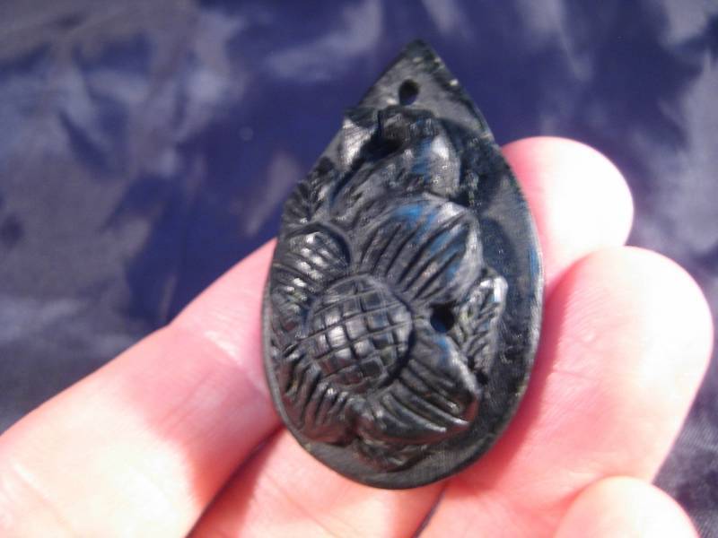 Natural Black Jade Flower stone rock mineral  Carving pendant Amulet