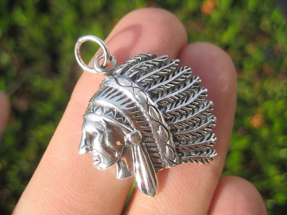 925 Sterling Silver Native American Indian Pendant Necklace A15