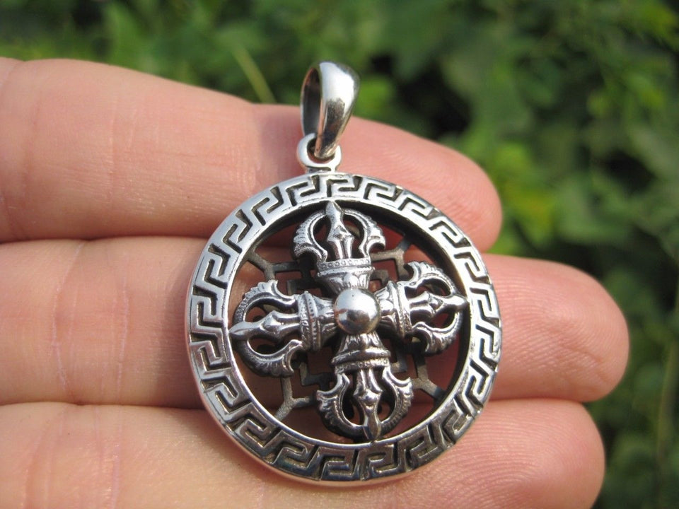 925 Silver Viswa Vajra Dorje Mandala pendant necklace jewelry art A3