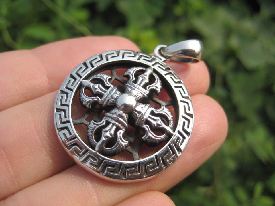 925 Silver Viswa Vajra Dorje Mandala pendant necklace jewelry art A3