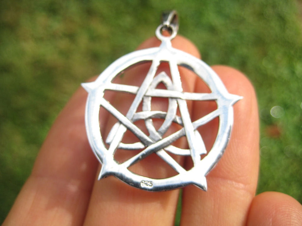 925 Sterling Silver Wicca Pentagram Pendant Necklace Wicca Magic A40