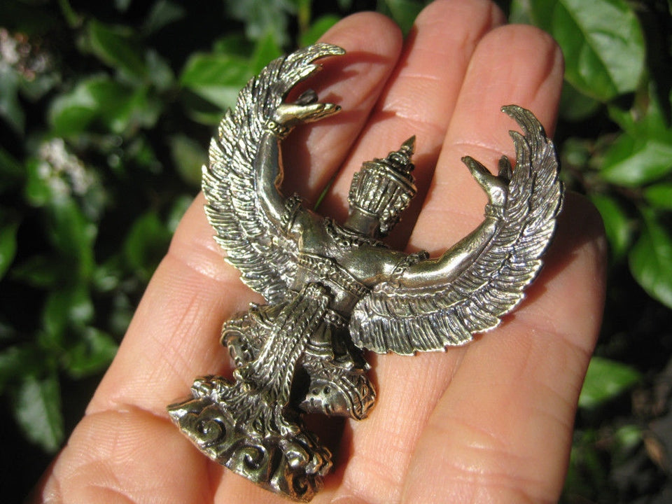 Brass Metal Garuda Bird God Statue Snake Bite Amulet Statue