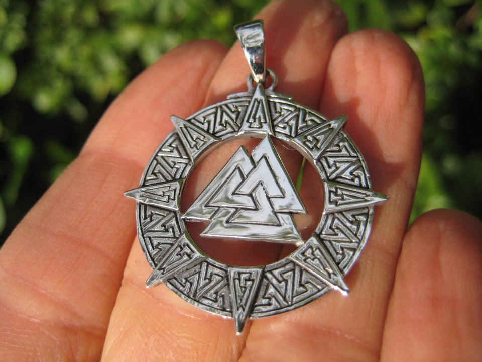 925 Silver Valknut Triquetra Triangle Norse Viking Celtic Odin Pendant Necklace