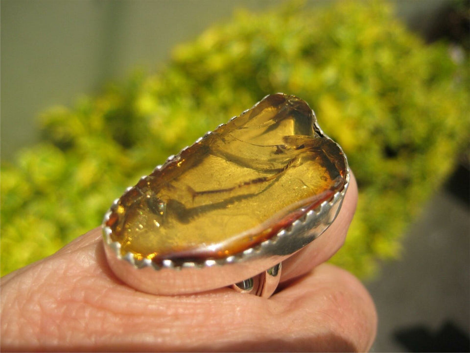 925 Silver Amber Ring Taxco Mexico Size 6 ( Adjustable ) A8566