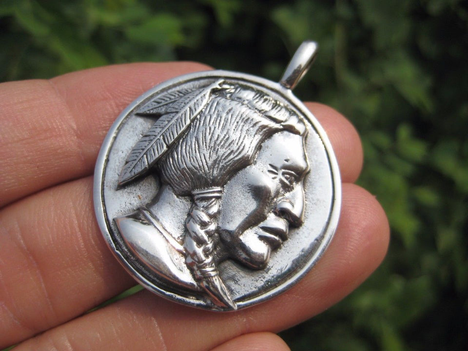 925 Silver Native American Indian pendant necklace Thailand jewelry art A2