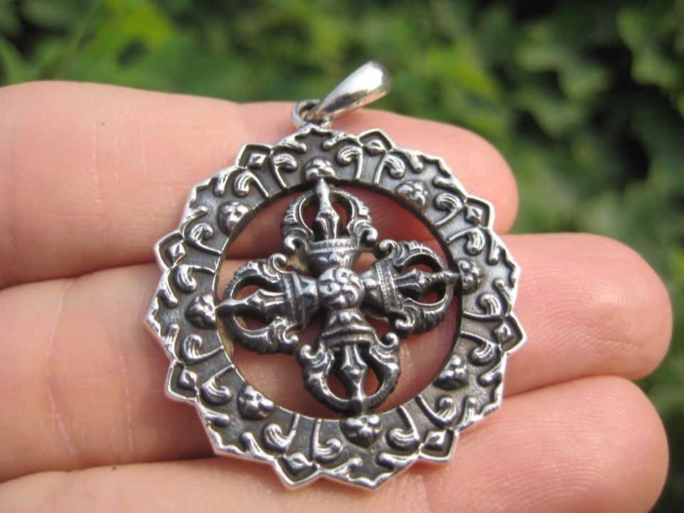 925 Silver Viswa Vajra Dorje pendant necklace jewelry art A2