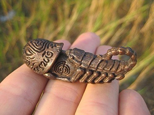 Brass Phallic Phallus amulet Scorpion Lion  good luck Paladkik Thailand   A8